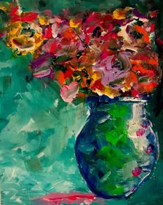 Floral themed 12 x 12 inch acrylic paintings on canvas panel, varnished. Original art by seller.