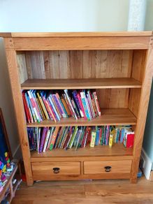 Oak bookcase with drawers