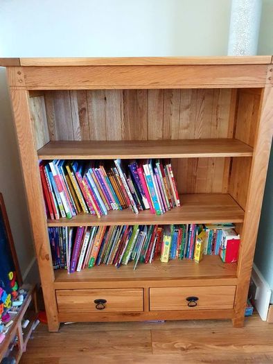 Oak bookcase with drawers
