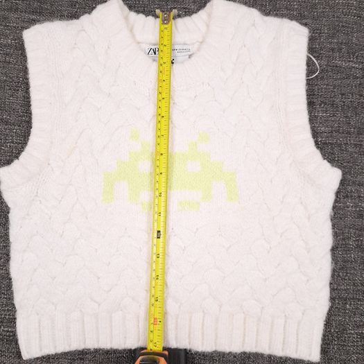 Zara Cream White Cable Knit Space Invaders Pixel Graphic Sleeveless Jumper Vest Size M