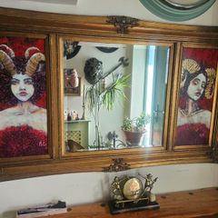 Vintage Gold 3-Panel Mirror