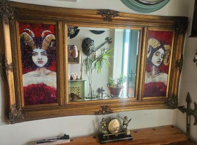 Vintage Gold 3-Panel Mirror