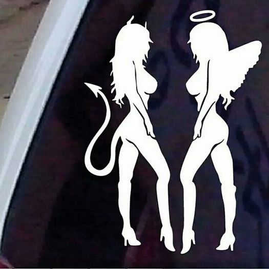 Car Sticker Angel Devil Black White