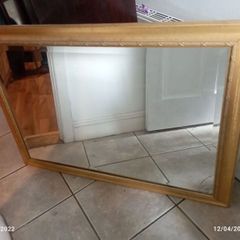 Large Gold Wooden Mirror, Glass Crack, Nice Frame