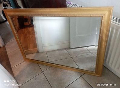 Large Gold Wooden Mirror, Glass Crack, Nice Frame