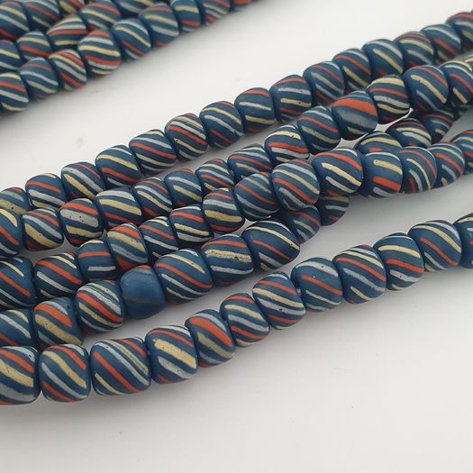 Vintage Afircan Style MultiColor Stripe Blue 7mm-8mm Glass beads Necklace Strand