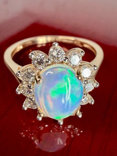 Diamond Ethiopian Opal & Lab-Grown Diamond Ring