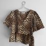 Pre Owned Gallery Leopard Print Puff Sleeve Peplum Top Image 4