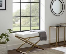 Modern Velvet Ottoman with Metal Frame, Upholstered Bench