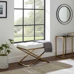 Modern Velvet Ottoman with Metal Frame, Upholstered Bench