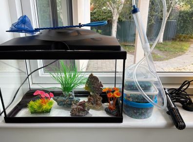 Fish Tank: 17L Starter Setup with Heater, Gravel & Decorations