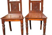 CLEARANCE PAIR of antique 19th century Victorian mahogany hall chairs