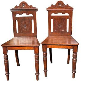 CLEARANCE PAIR of antique 19th century Victorian mahogany hall chairs