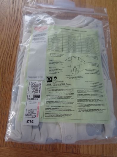 M&S Organic Cotton Sleepsuits x 3 for sale