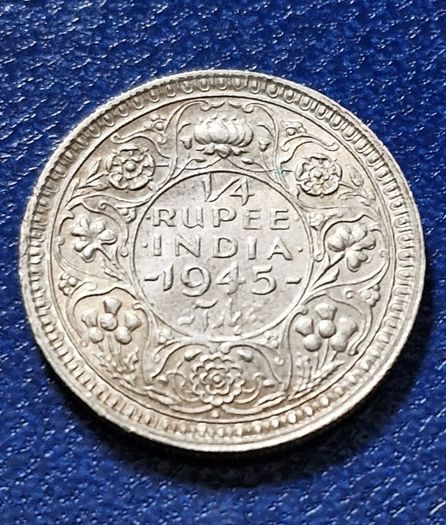 Excellent 1945 Bombay India - British  1/4 Rupee - George VI Silver coin