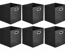 Amazon Basics Collapsible Fabric Storage Cubes with Oval Grommets - 6-Pack, Black