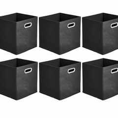 Amazon Basics Collapsible Fabric Storage Cubes with Oval Grommets - 6-Pack, Black