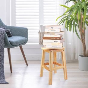 Solid Wooden Stool - Round, 45cm, for Kitchen, Bedroom, Living Room, Entryway