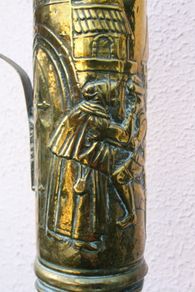 Vintage Embossed Brass Vase Pitcher, Embossed Belgium Brass Vase Jug 13,3"