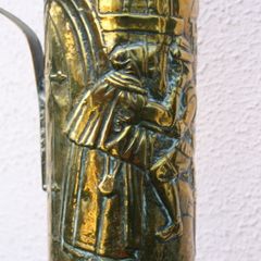 Vintage Embossed Brass Vase Pitcher, Embossed Belgium Brass Vase Jug 13,3"