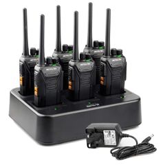 Walkie Talkies for Adults Long Range, with 6 Way Charger, Rechargeable 2 Way Radio Hand Free, PMR446 License Free Radio Communication for School Security 6 Pack, Black