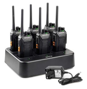 Walkie Talkies for Adults Long Range, with 6 Way Charger, Rechargeable 2 Way Radio Hand Free, PMR446 License Free Radio Communication for School Security 6 Pack, Black