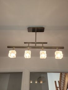 ice cube ceiling pendant 4 light, satin nickle with matching wall lights.