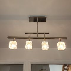 ice cube ceiling pendant 4 light, satin nickle with matching wall lights.