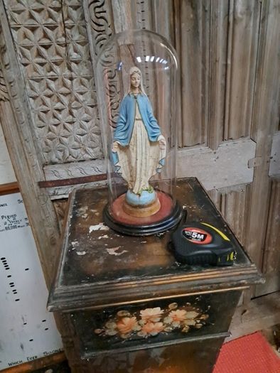 Vintage Wooden Statue/Bell Jar