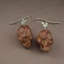 Vintage Carved Skull Shape Wood & brass Earings Image 5