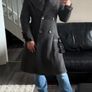 Grey Flared Wool Blend Herringbone Tailored Structured Fit Princess Coat UK 10 12 Image 5