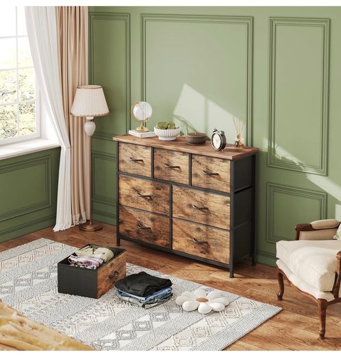 Chest of Drawers for Bedroom with 7 Drawers, Fabric Storage Drawer, Tall Brown Hallway Storage Unit