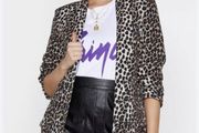 Nasty Gal Leopard Print Satin Edge to Edge Ruched Sleeve Blazer - Size M (UK10/12)