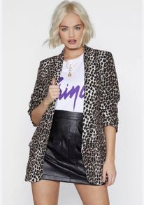 Nasty Gal Leopard Print Satin Edge to Edge Ruched Sleeve Blazer - Size M (UK10/12)