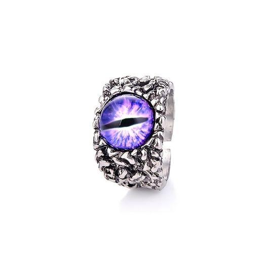 Punk style purple dragon eye silver ring