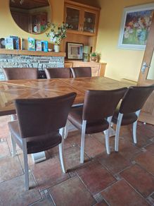 Extendable dining table and chairs.