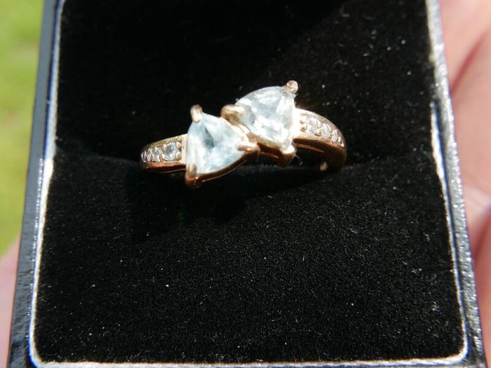 Vintage Solid 14k Gold Aquamarines And Diamonds Ring Size O - 3,35g
