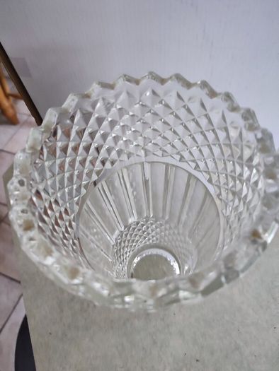 VINTAGE Hermanova 20188/25 Art Deco Vase MCM Sklo Union Czech Art Glass Clear Glass Toothed Ridged Studded Pattern Bouquet Floor Vase - 10 inches Tall