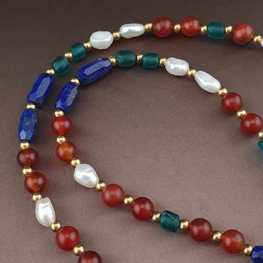 Antique Himalayan Tibetan 3 Eyes Agate Dzi Bead With Mix Lapis,carnelianPearls Necklace