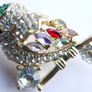 Vintage Tiny Colorful Bird Brooch, Small Gold Bird Pin, Little Crystal Rhinestone Brooch Image 2