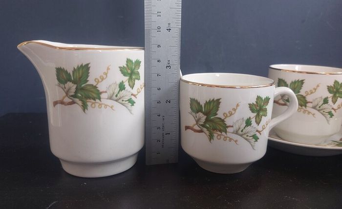 Small Collection of Arklow Pottery Coffee Set Items in the Ragusa Pattern, Plus Some Free Matching Pattern Saucers by Royal Tara.