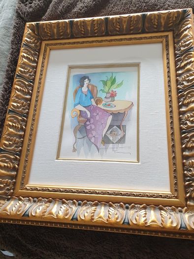Pair of Tarkay watercolors (2 paintings)- PERFECT condition