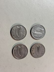4 Irish 3 pence coins 3d