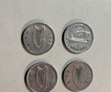 4 Irish 3 pence coins 3d