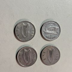 4 Irish 3 pence coins 3d