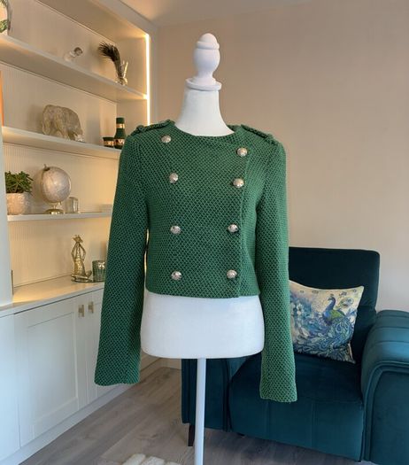 Green Tweed Textured Weave Jacket with Gold Buttons from Zara