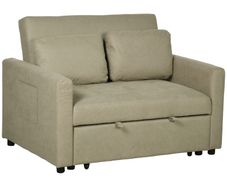 Loveseat Sofa Bed, Convertible Bed Settee with 2 Cushions, Side Pockets for Living Room, Light Brown