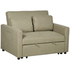 Loveseat Sofa Bed, Convertible Bed Settee with 2 Cushions, Side Pockets for Living Room, Light Brown