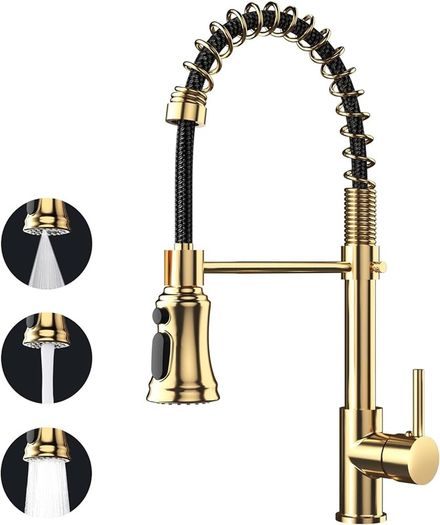 NEW SALE | Kitchen Tap, Kitchen Sink Mixer Tap with 360 Degree Swivel Pull Down Sprayer Commercial Kitchen Taps Single Handle Mixer Tap Cold and Hot 3-Modes Spray with Standard Fittings