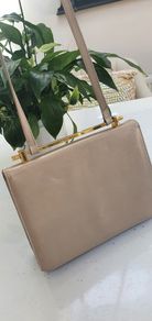 VINTAGE Stuart Weitzman beige leather with gold bar crossbody flap bag